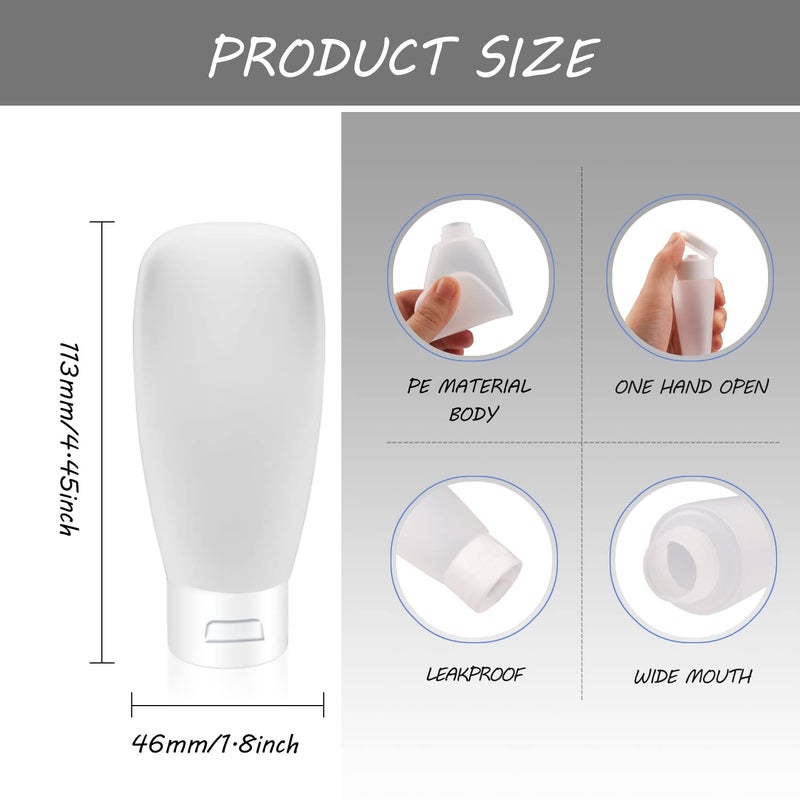 Cositina 10 Pack 60ml/2oz Plastic Squeeze Tubes Travel Bottles Refillable Translucent Frosted Soft Cosmetic Container with Flip Cover for Facial Cleanser Shampoo Conditioner Lotion Toiletries - Image 2